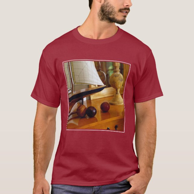 Antique Baseballs On A Table By A Model Sailboat T-Shirt (Front)