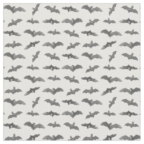 Antique Bats Pattern Halloween Art Black  White Fabric