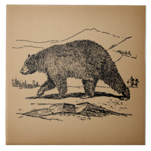 Antique Bear Art Illustrated Vintage Bear Ceramic Tile