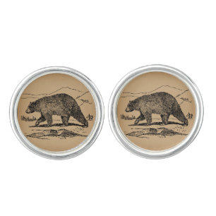 Antique Bear Art Illustrated Vintage Bear Cufflinks