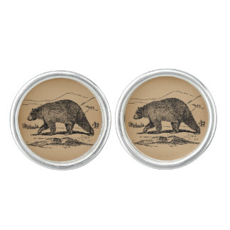 Antique Bear Art Illustrated Vintage Bear Cufflinks