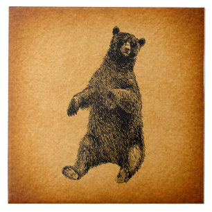Antique Bear Illustration Rustic Vintage Art Ceramic Tile