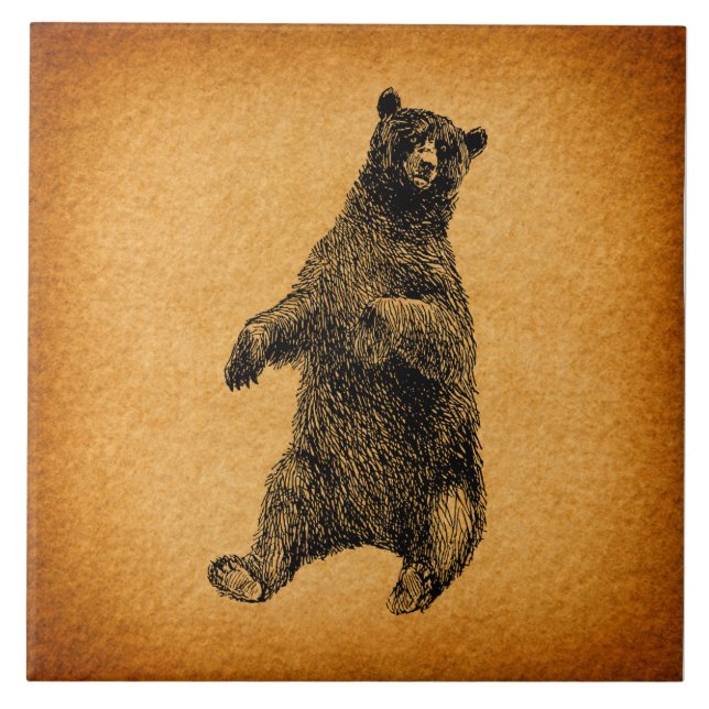 Antique Bear Illustration Rustic Vintage Art Ceramic Tile (Front)