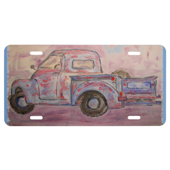antique beauty blue patina truck license plate (Front)