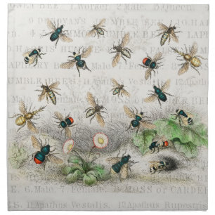 Antique Bee Honey Worker Queen Bees Vintage Cloth Napkin