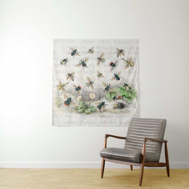 Antique Bee Honey Worker Queen Bees Vintage Tapestry (In Situ)