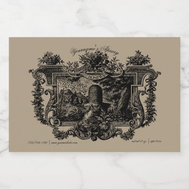 Antique Beehive Baroque Honey Label Template (Single Label)
