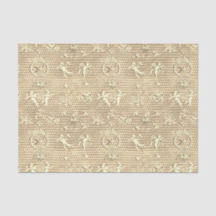 Antique Beige Cupid Angels and Hearts Tissue Paper