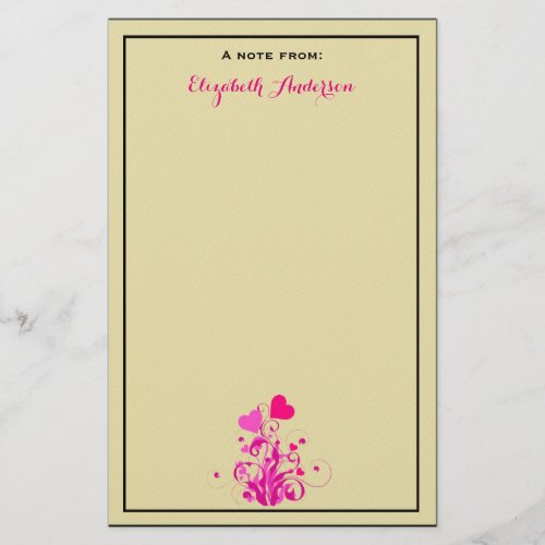 Antique beige with Pink Decorative Hearts Stationery