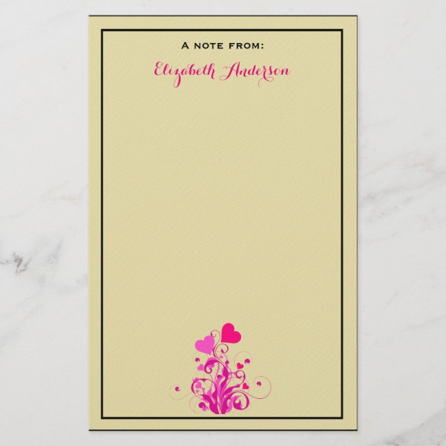 Antique beige with Pink Decorative Hearts Stationery (Front)