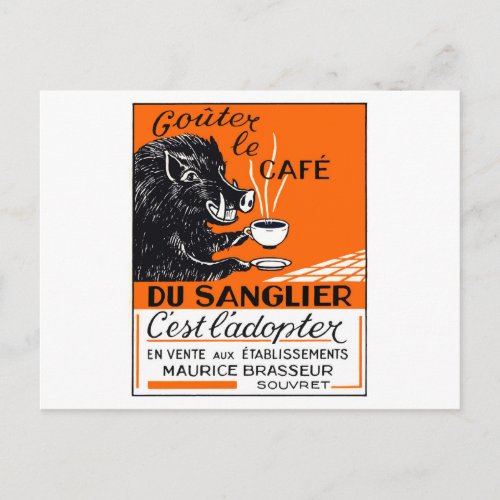 Antique Belgian Coffee Boar Advertising Postcard