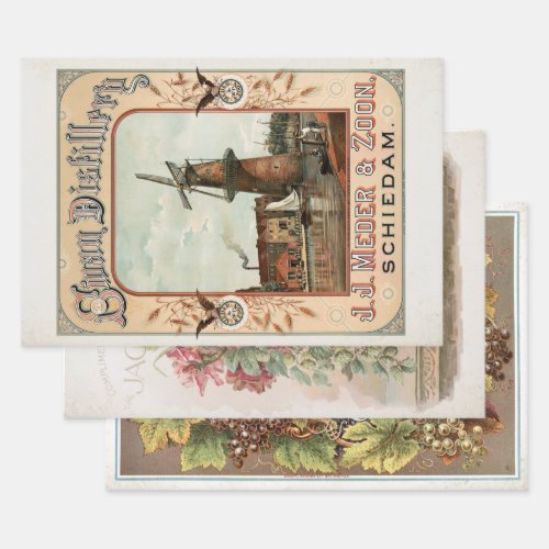 ANTIQUE BEVERAGE POSTER EPHEMERA  WRAPPING PAPER SHEETS