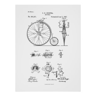 Antique Bicycle 1887 Penny Farthing Patent Drawing Photo Print
