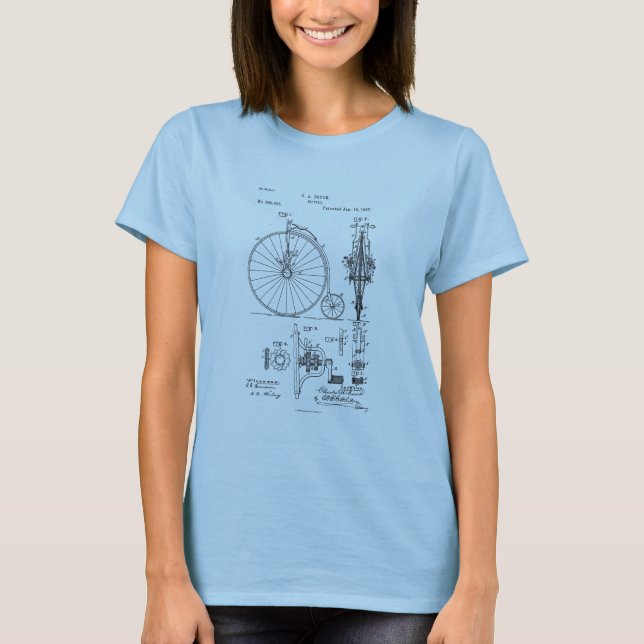 Antique Bicycle 1887 Penny Farthing Patent Drawing T-Shirt (Front)