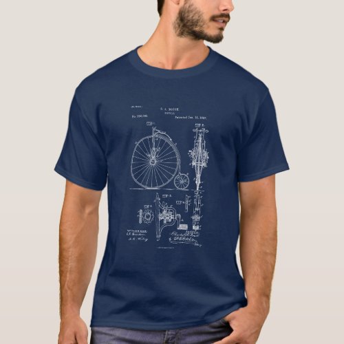 Antique Bicycle 1887 Penny Farthing Patent Drawing T_Shirt