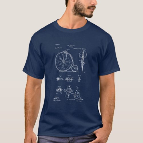 Antique Bicycle 1887 Penny Farthing Patent Drawing T_Shirt