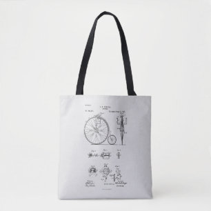 Antique Bicycle 1887 Penny Farthing Patent Drawing Tote Bag