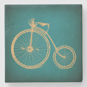Antique Bicycle Art Vintage Teal Paper Style Stone Coaster