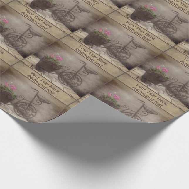 Antique Bicycle Flower Basket Personalized Wrapping Paper (Corner)