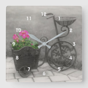 Antique Bicycle Flower Holder Vintage Square Wall Clock
