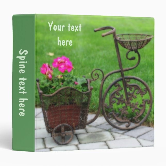 Antique Bicycle Flower Orton Art Personalized 3 Ring Binder (Front/Spine)