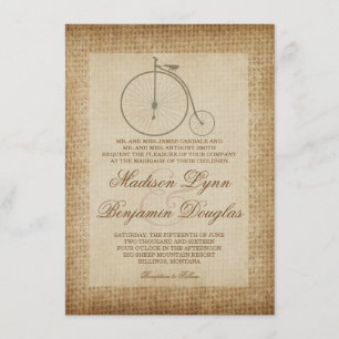 Antique Bicycle Vintage Burlap Wedding Invitations