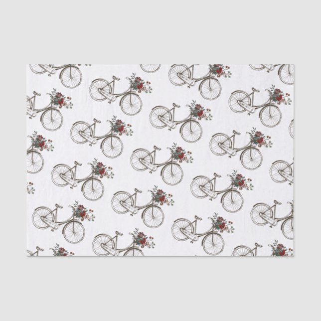 Antique Bicycle with Basket of flowers Tissue Paper (Front)