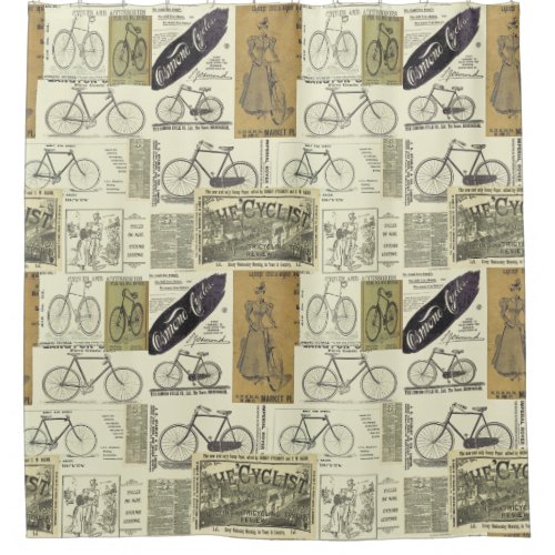 Antique Bicycles and Cyclist Advertisement Collage Shower Curtain