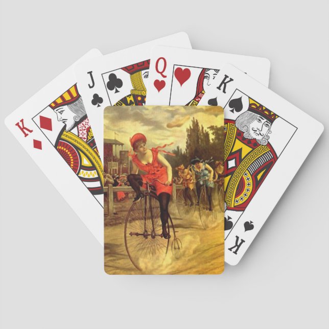 Antique Bike cycling Race Woman Deck Gift Poker Cards (Back)