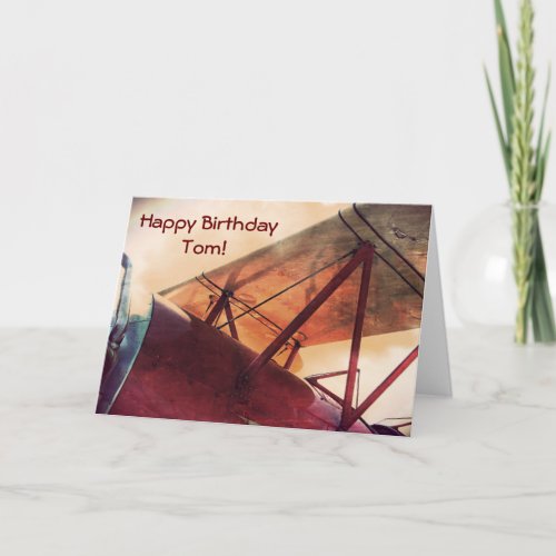 Antique Biplane Red Wing Custom Birthday Card