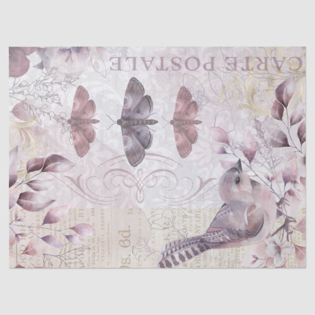 Antique Bird Butterfly Vintage Ephemera Decoupage Tissue Paper (Front)