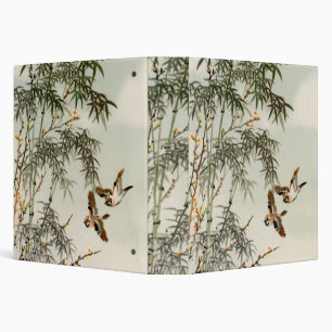 Antique Birds Asian Garden Bamboo Sparrows 3 Ring Binder