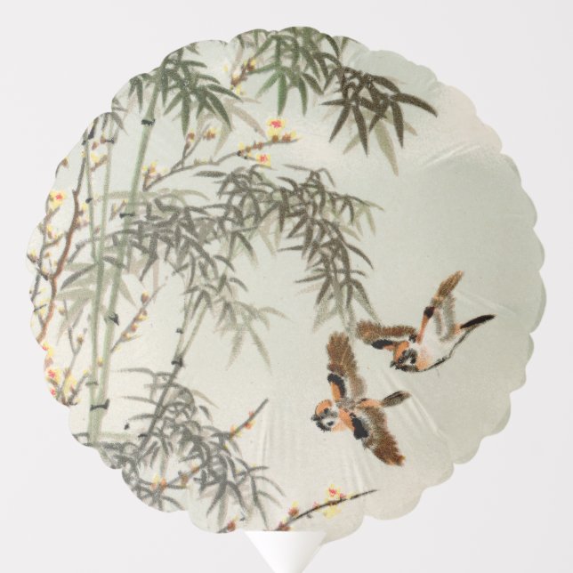 Antique Birds Asian Garden Bamboo Sparrows Balloon (Front)