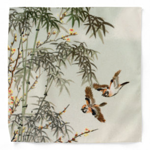 Antique Birds Asian Garden Bamboo Sparrows Bandana