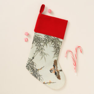 Antique Birds Asian Garden Bamboo Sparrows Christmas Stocking