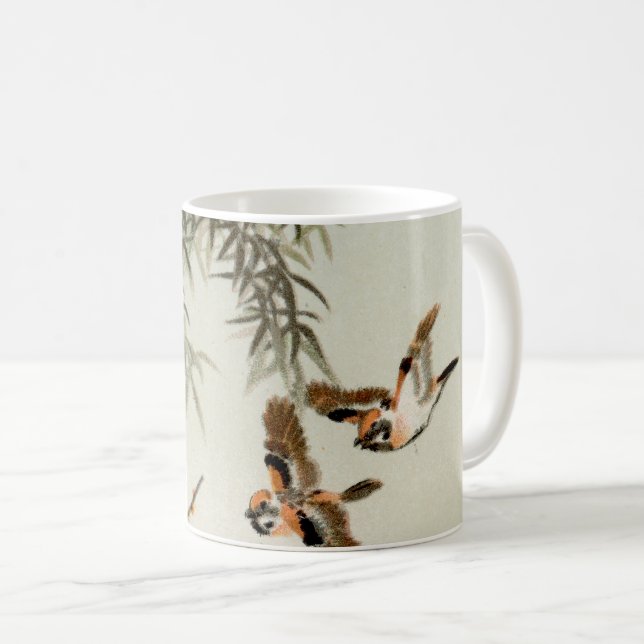 Antique Birds Asian Garden Bamboo Sparrows Coffee Mug (Front Right)