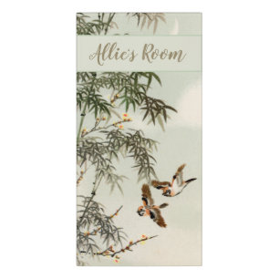 Antique Birds Asian Garden Bamboo Sparrows Door Sign