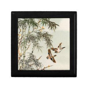 Antique Birds Asian Garden Bamboo Sparrows Gift Box