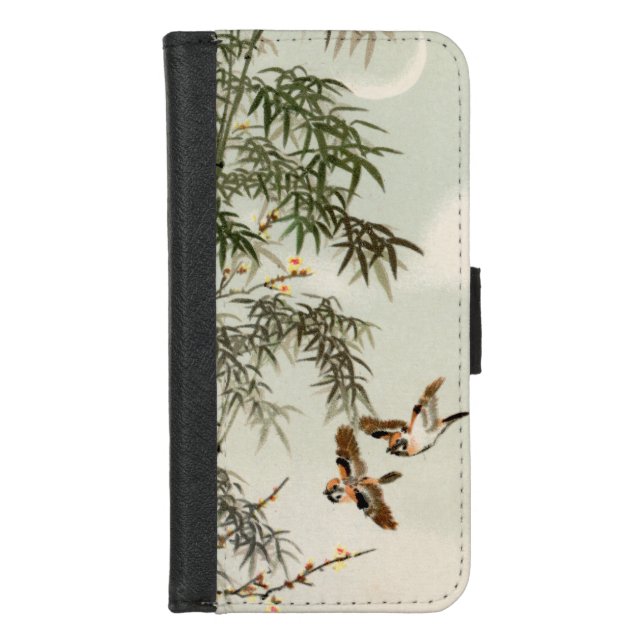 Antique Birds Asian Garden Bamboo Sparrows iPhone Wallet Case (Front)