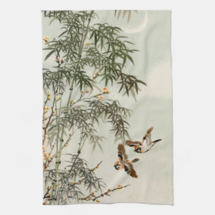 Antique Birds Asian Garden Bamboo Sparrows Kitchen Towel