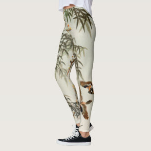 Antique Birds Asian Garden Bamboo Sparrows Leggings