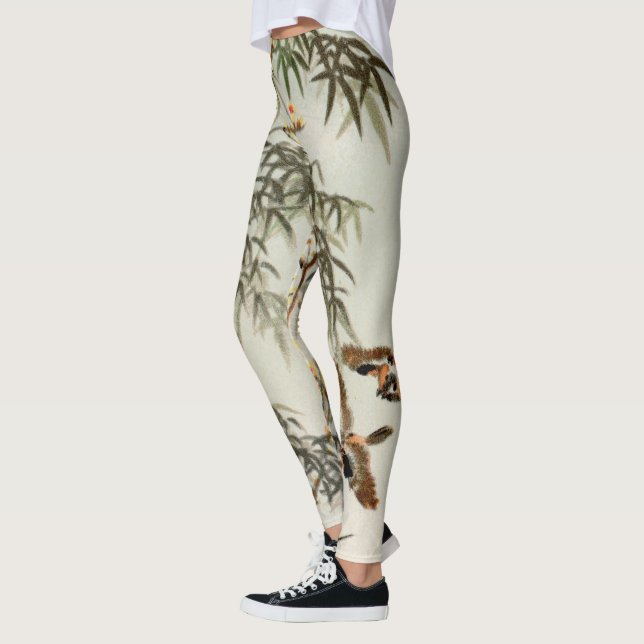 Antique Birds Asian Garden Bamboo Sparrows Leggings (Left)