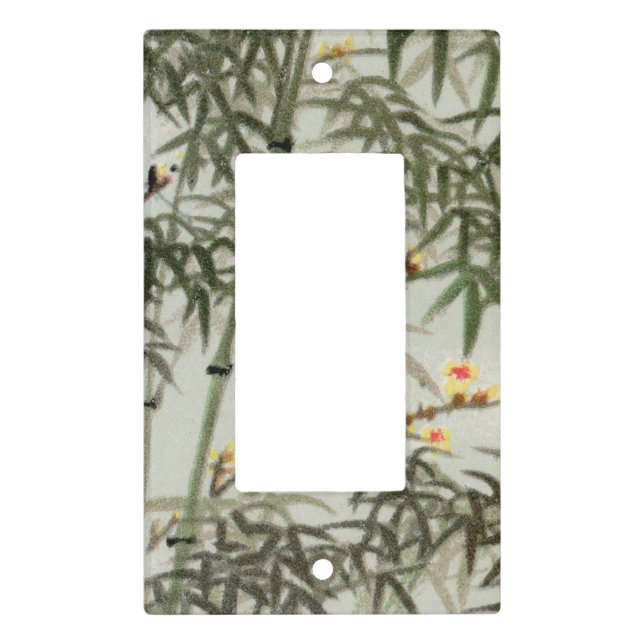 Antique Birds Asian Garden Bamboo Sparrows Light Switch Cover (Front)