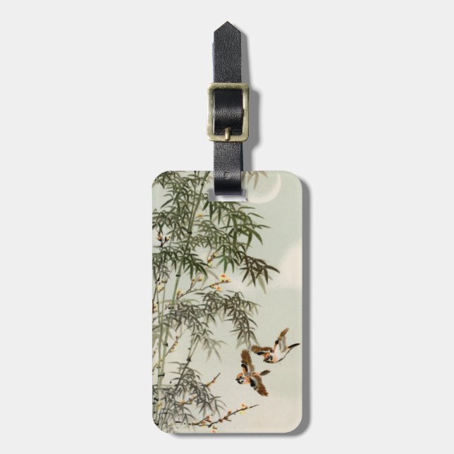 Antique Birds Asian Garden Bamboo Sparrows Luggage Tag (Front Vertical)