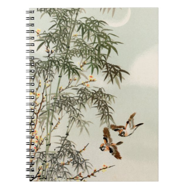 Antique Birds Asian Garden Bamboo Sparrows Notebook (Front)