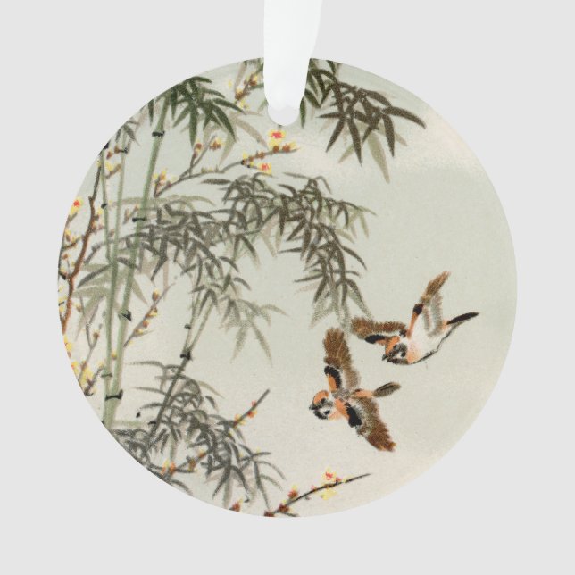 Antique Birds Asian Garden Bamboo Sparrows Ornament (Front)