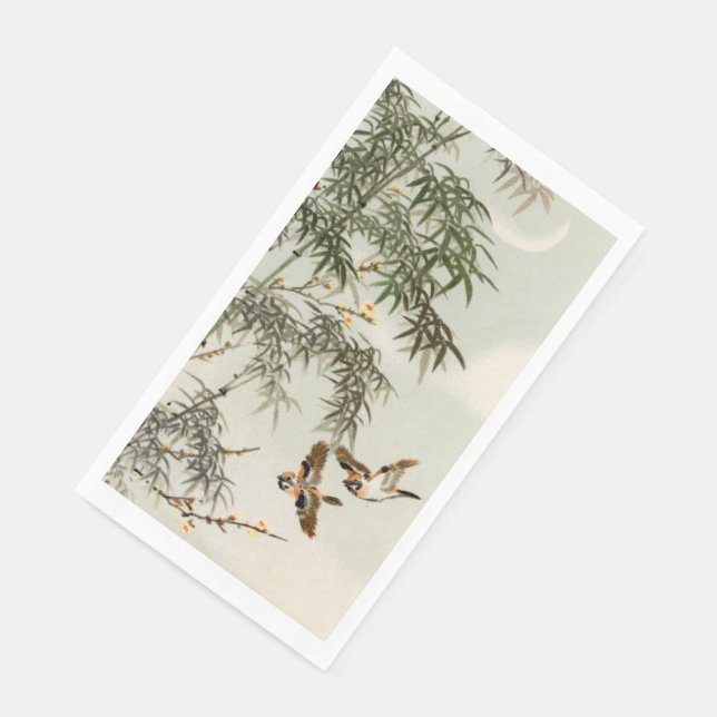 Antique Birds Asian Garden Bamboo Sparrows Paper Guest Towels (Corner)