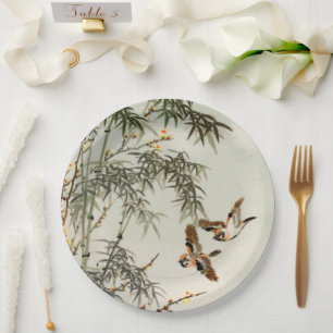 Antique Birds Asian Garden Bamboo Sparrows Paper Plates