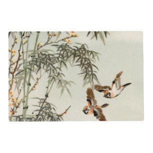 Antique Birds Asian Garden Bamboo Sparrows Placemat
