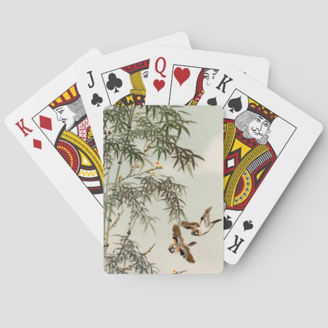 Antique Birds Asian Garden Bamboo Sparrows Poker Cards (Back)